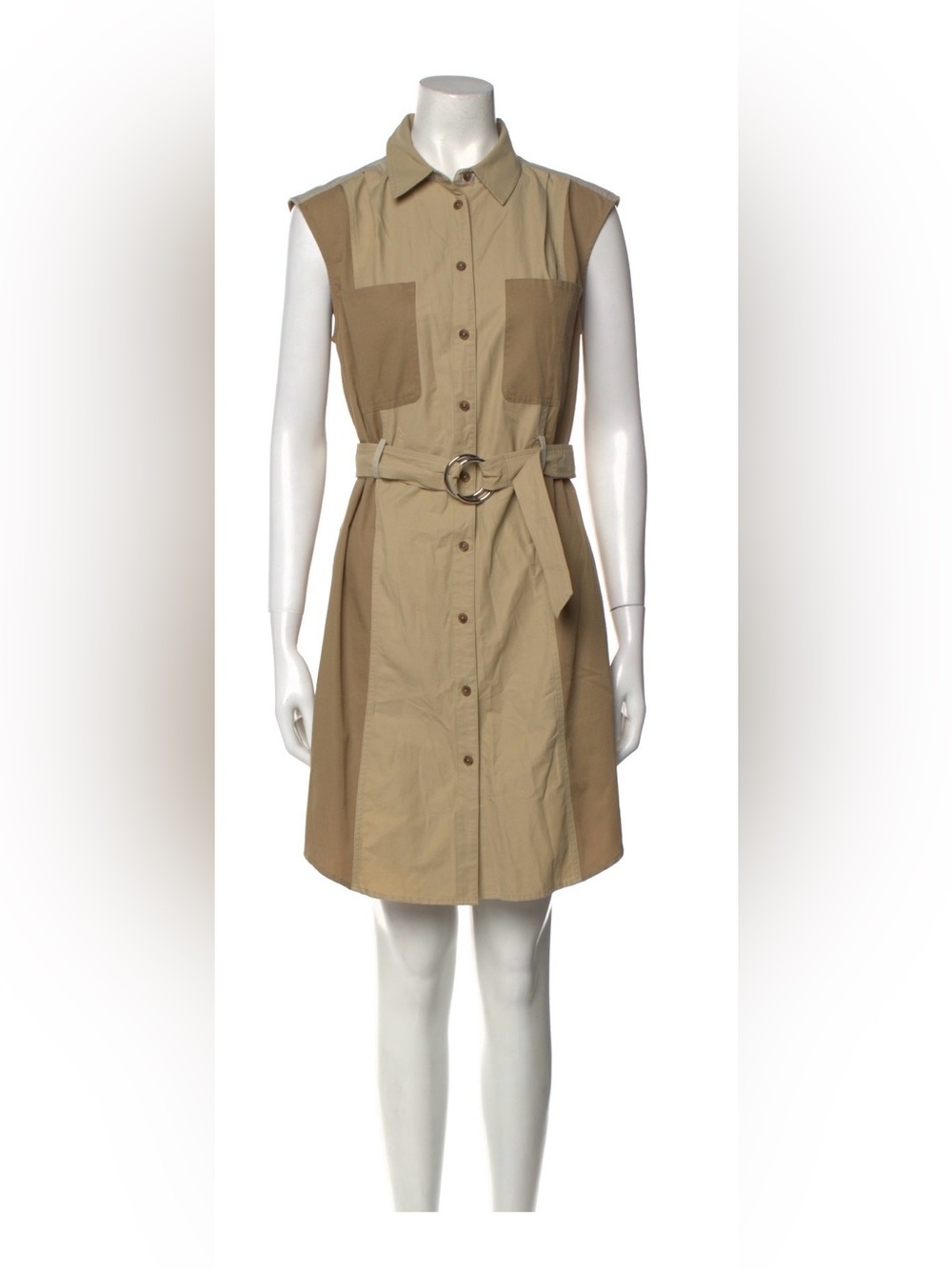 FRAME Khaki Safari Utility Belted Shirt Dress Sleeveless P, S